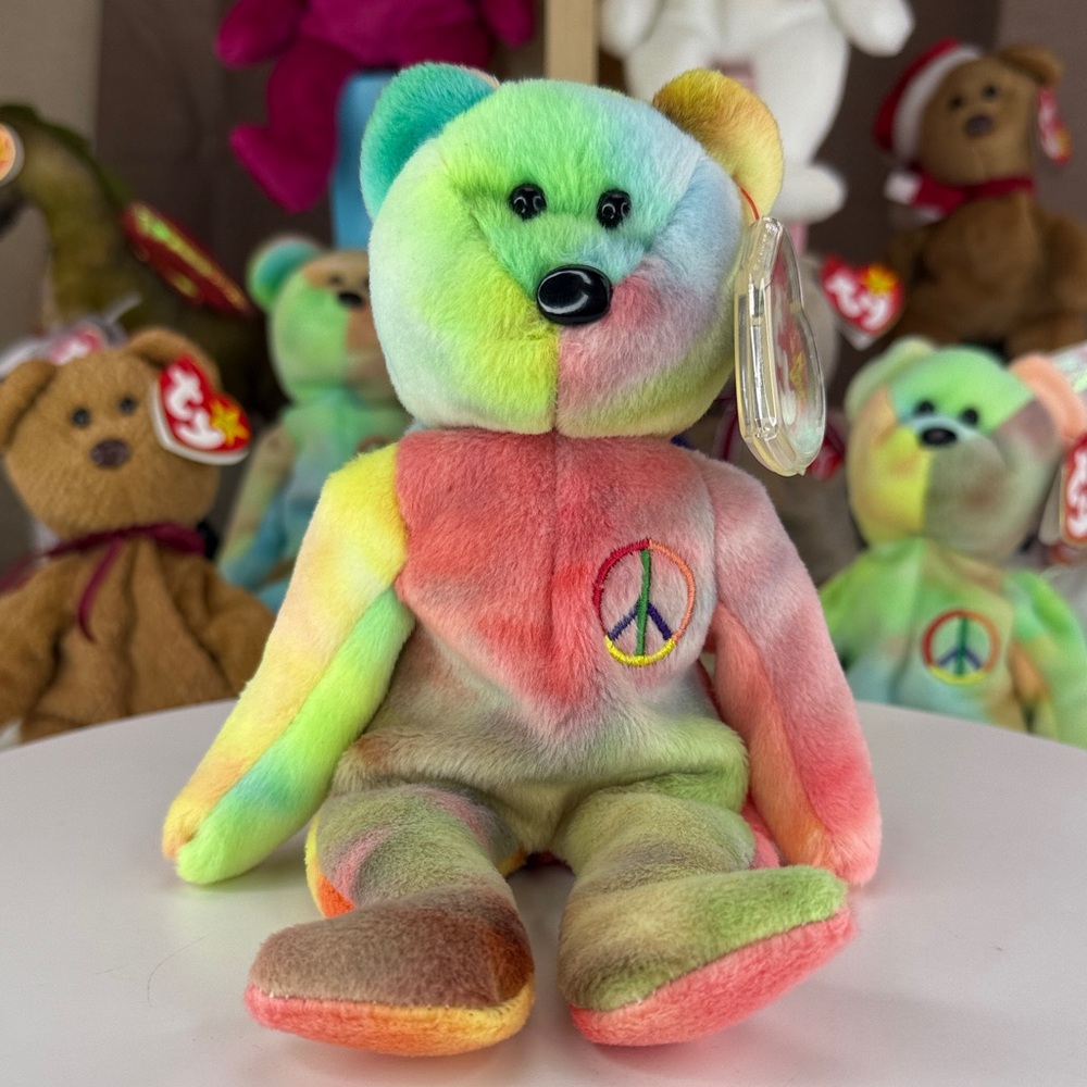 ☮️❤️C.C.T. Tag & Rare P.V.C. Pellets - TY Peace Beanie Baby 1996  - Near Mint